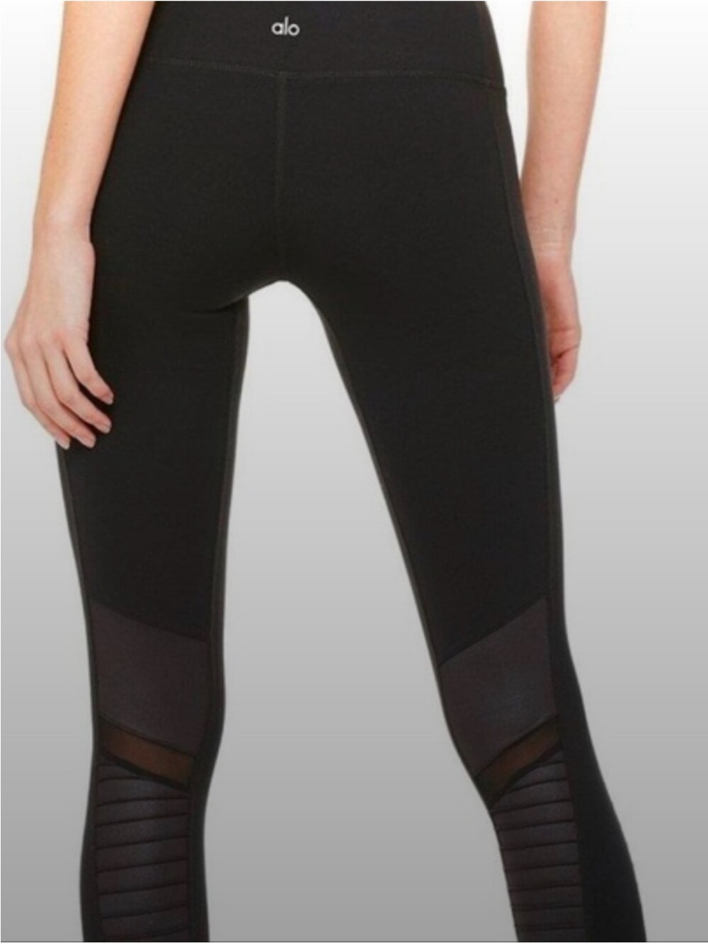 ALO Yoga Black High-Waist Leggings with Mesh & Ribbed Panels